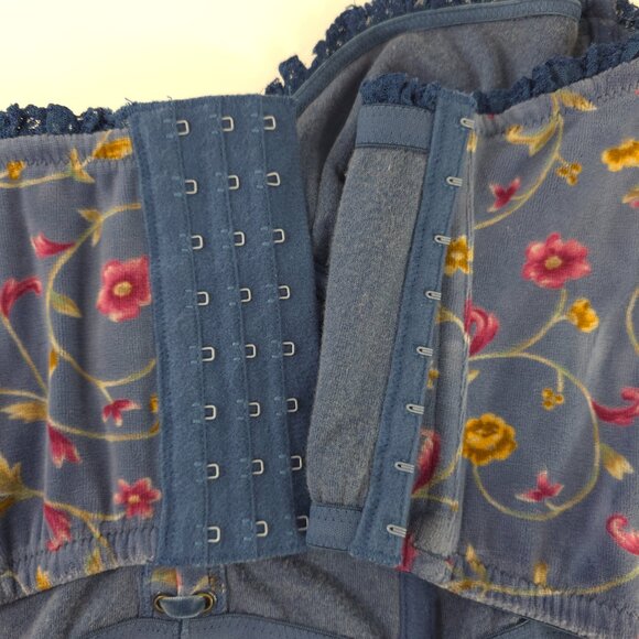 VINTAGE Y2K VICTORIA'S SECRET COUNTRY 36B FLORAL BLUE VELVET BUSTIER CORSET TOP. - Picture 7 of 16